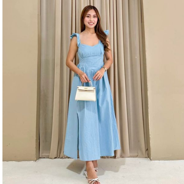 Rihanna Maxi Dress W/ Slit Elegant Cotton Linen Fabric Casual Womenswear |  Shopee Philippines