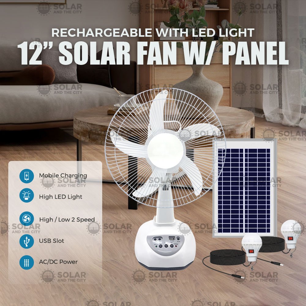 S&C 12Inch Solar Fan AC/DC Dual Power Portable Rechargeable Fan With ...