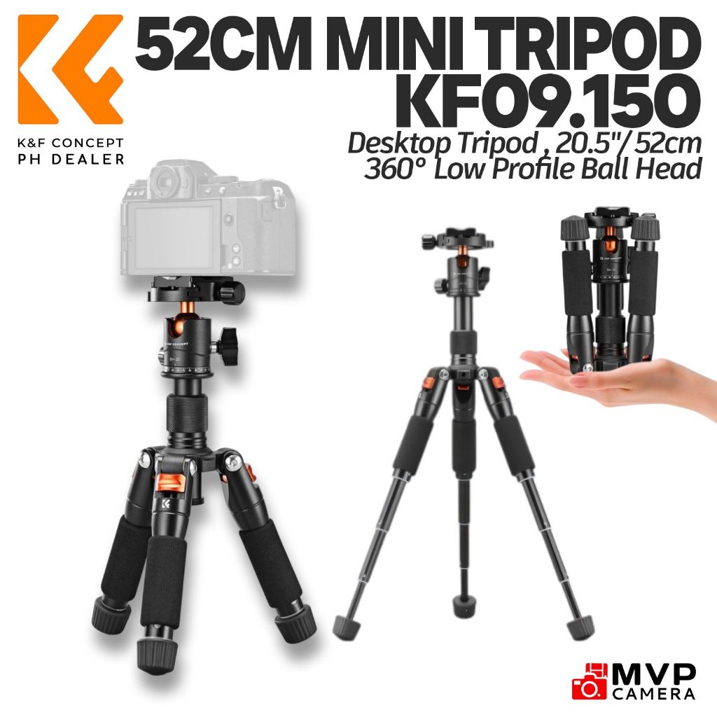 K&F Concept Mini Desktop Tripod - 52cm Compact Aluminum Tripod With 360 Ball Head, 6KG Load
