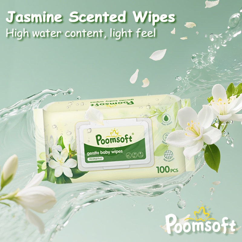 Poomsoft 5 Packs x 100 Sheet Jasmine Scented No-Alcohol Gentle Baby ...