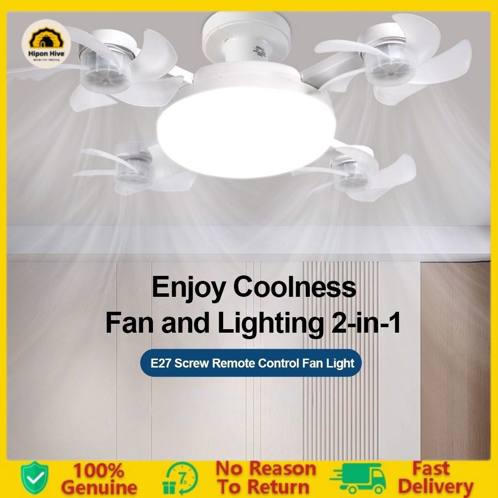 2-in-1 fan light E27 ceiling fan remote control fan light LED ceiling ...