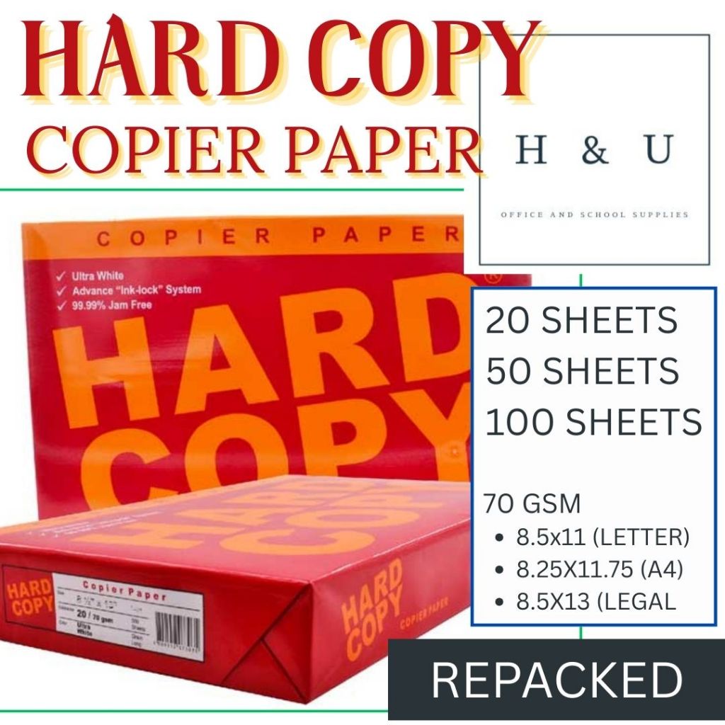 HARD COPY / COPIER PAPER 70 GSM / REPACKED ITEM / 20 50 100 SHEETS ...
