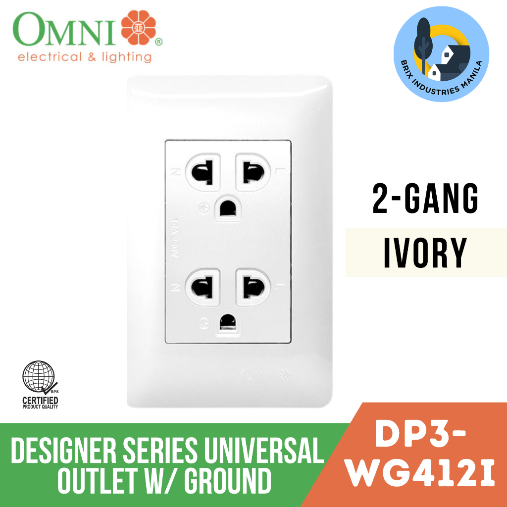 Omni Ivory Designer Series 2 Gang Universal Outlet with Ground Set DP3 ...