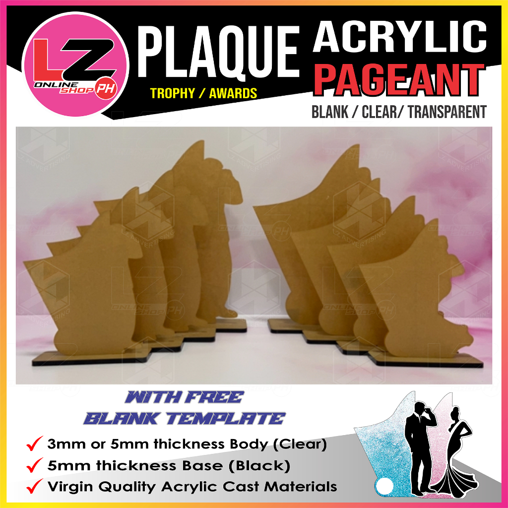 5mm Acrylic Plaque Pageant Clear / Transparent, Trophy, Awards | Shopee ...
