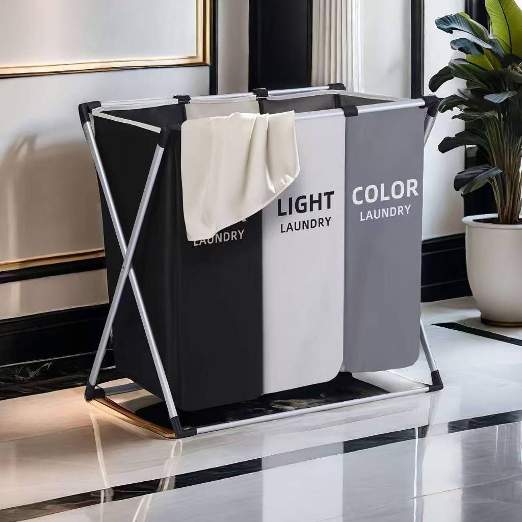 MHS Waterproof Three Grid Laundry Organizer Bag Dirty Laundry Hamper ...