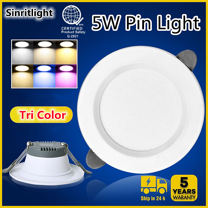 Tricolor Pin Light LED 5W Down light Ultra-Thin Ceiling Light Recessed ...