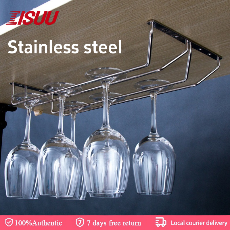 Stainless Steel Hanging Cup Rack Red Wine Glass Upside Down Cup Rack ...