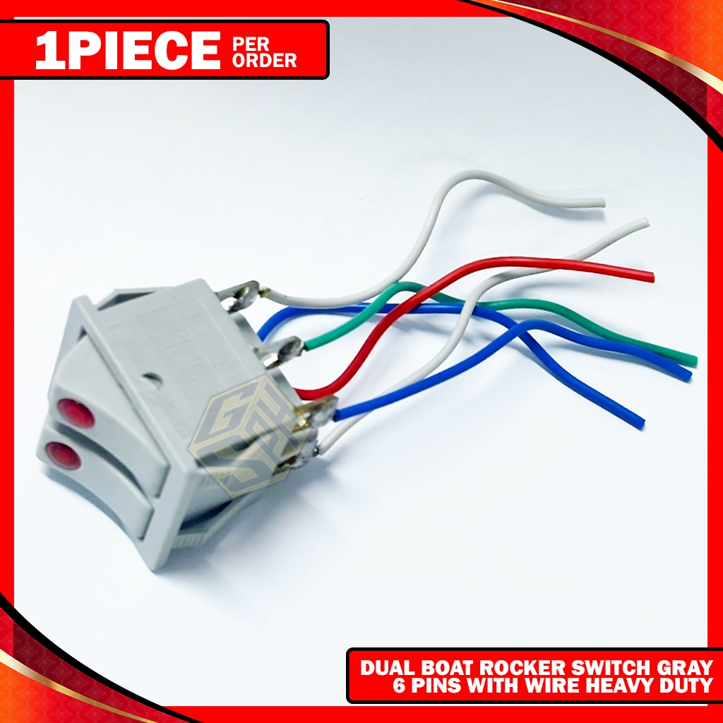 Double Boat Rocker Switch 6 Pin With Wire ON-OFF 250VAC 16A Gray Color ...