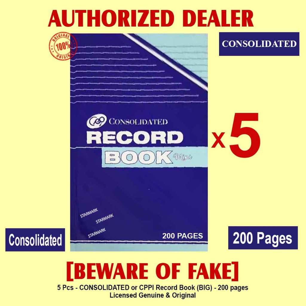 CONSOLIDATED Record Book Books 200 PAGES Padded CONSOLIDATED CPPI ...