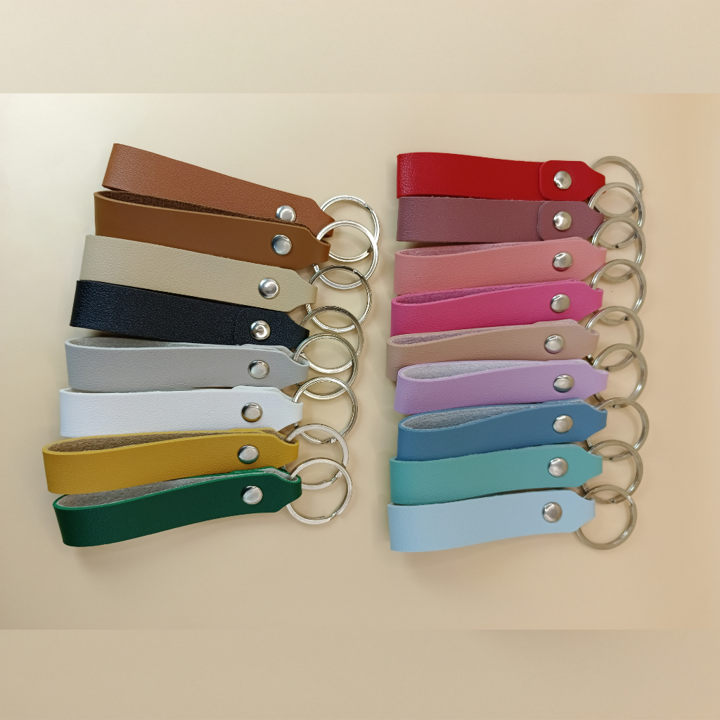 C Style - Plain PU Leather Keychain with Stainless Silver Flat Ring ...
