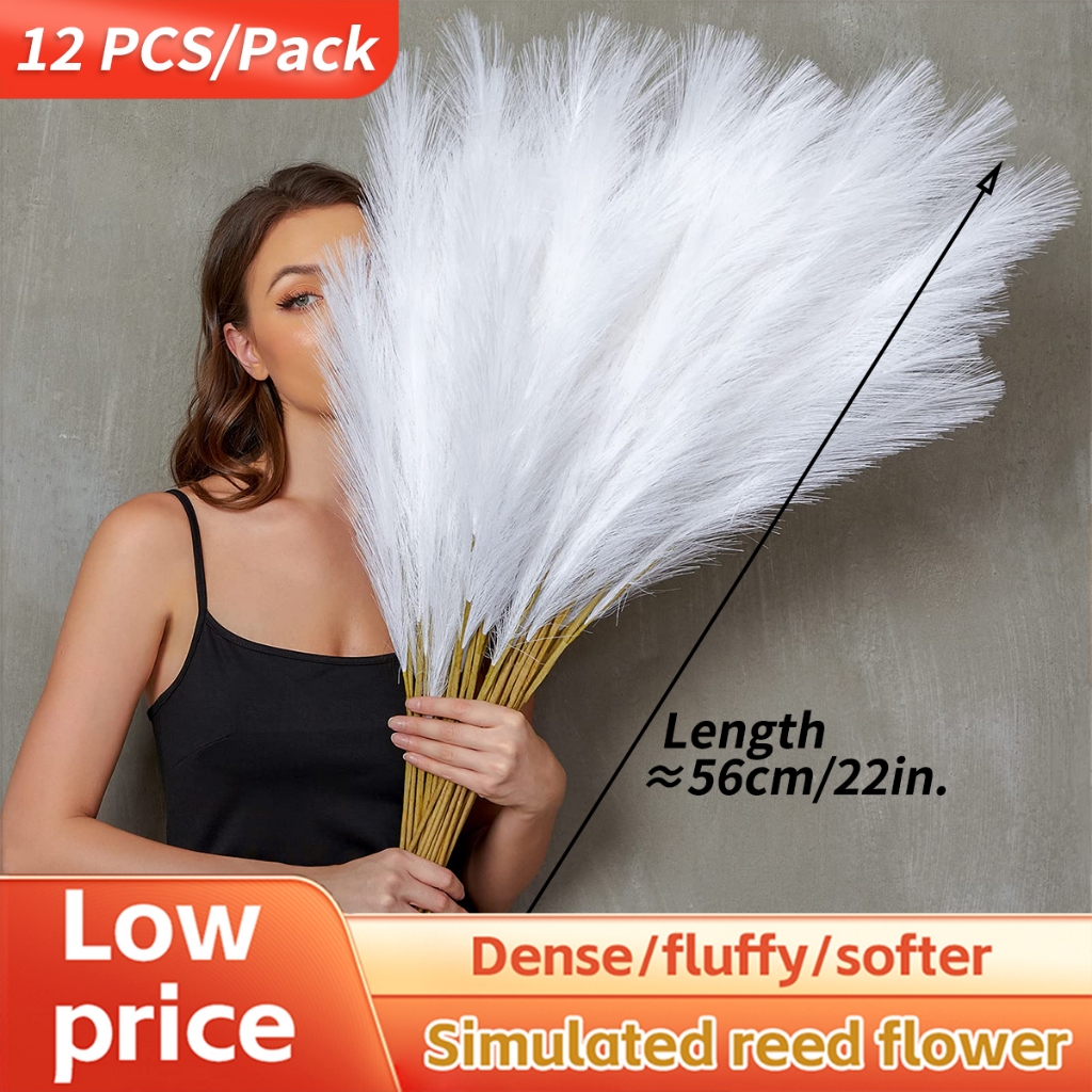24 Artificial Pampas Grass Fake Reed Flowers Bouquet Wedding DIY Vase ...