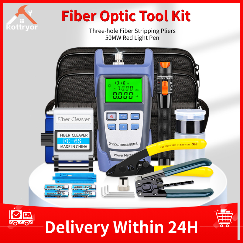 FTTH Fiber Optic Tool Kit set Optical Power Meter FC-6S Fiber Cleaver ...