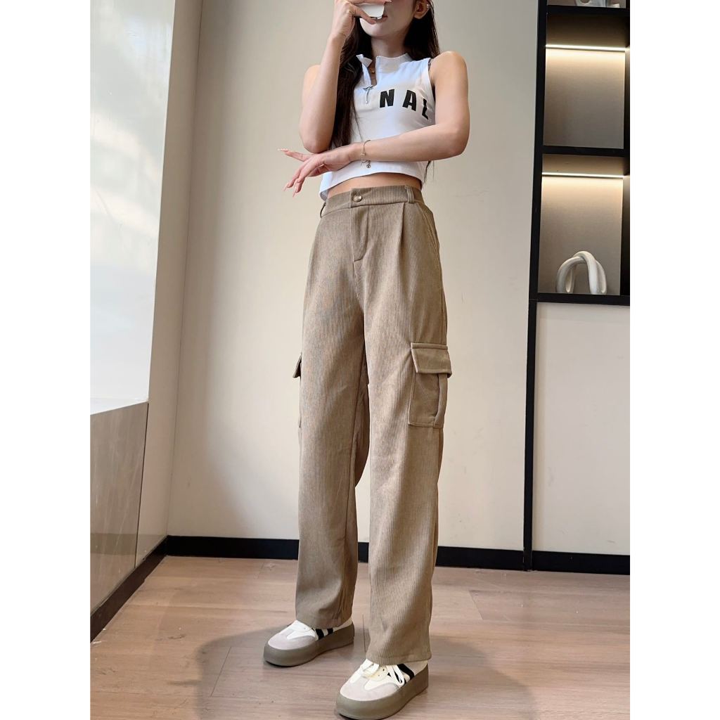 Cargo pants for women High Waist pocket with side New wide-Leg Unisex  Casual colors