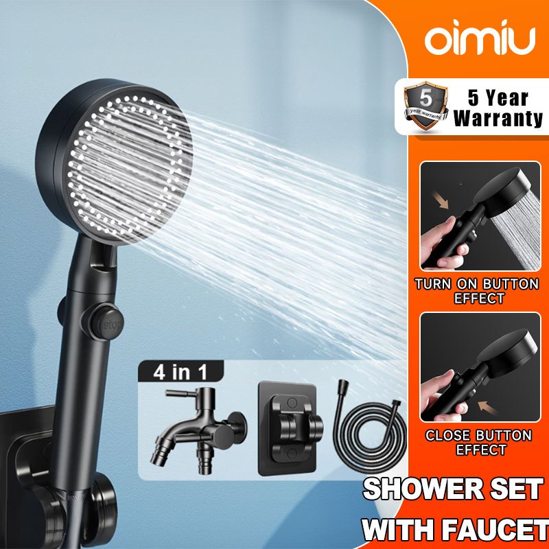 Oimiu Shower Set With Faucet (4 in 1) 5-Speed Pressurized Bathroom ...