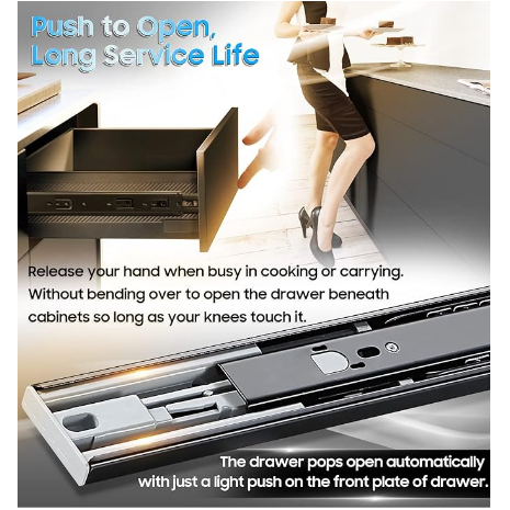PUSH OPEN Hydraulic Drawer Full Extension 3 Fold Drawer Slide Guide ...