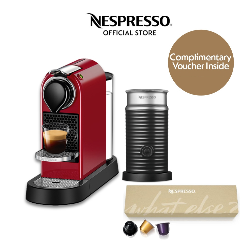 Nespresso CitiZ Coffee Machine Red Aeroccino Milk Frother