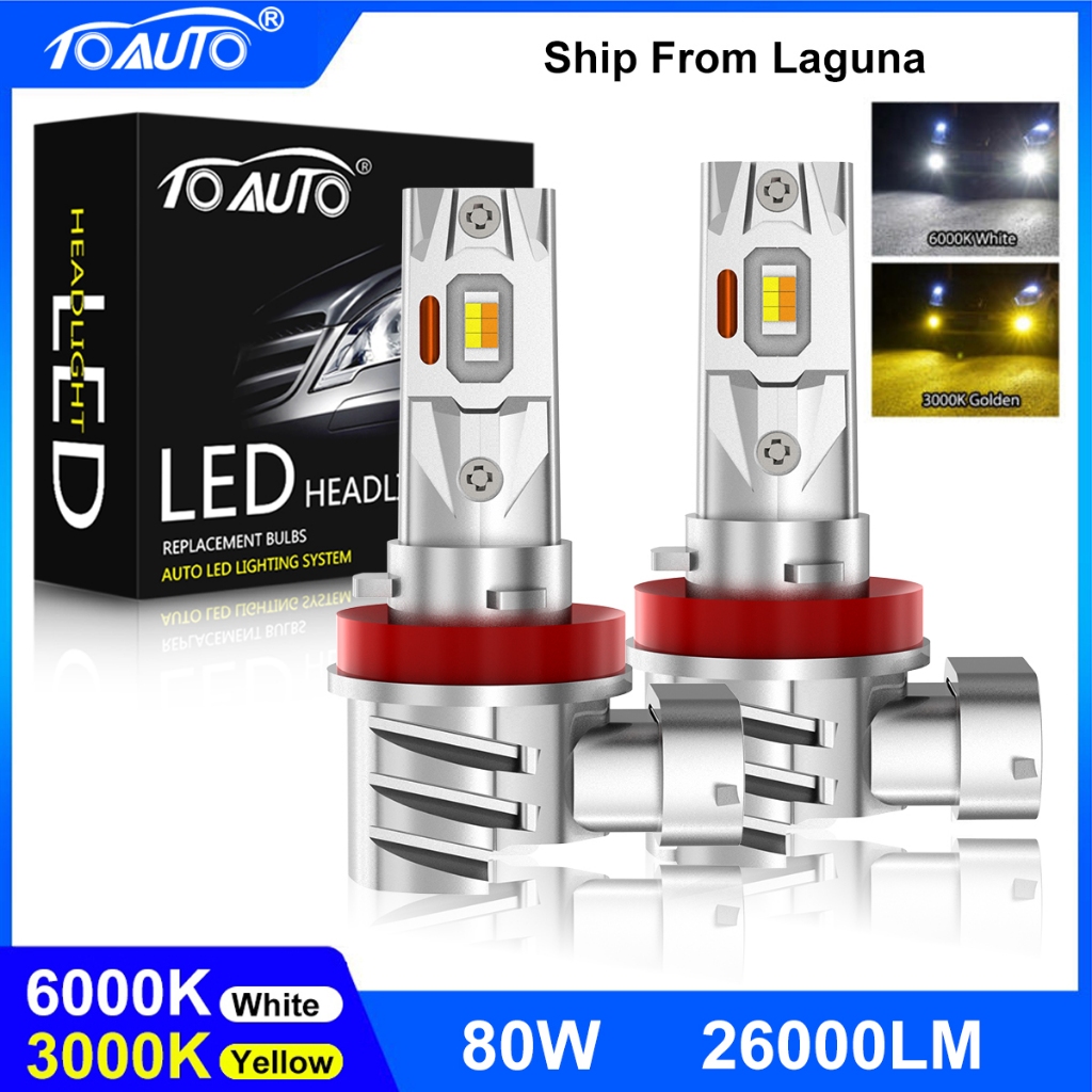 TOAUTO 2PCS 80W 26000LM Dual Color H11 9005 9006 Car LED Fog Light ...