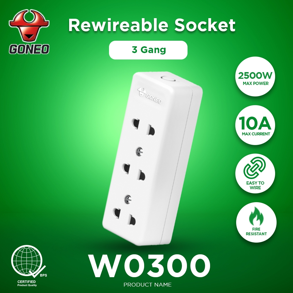 GONEO 3 Gang Power Strip Rewireable Socket 2500w, 10A - Household ...