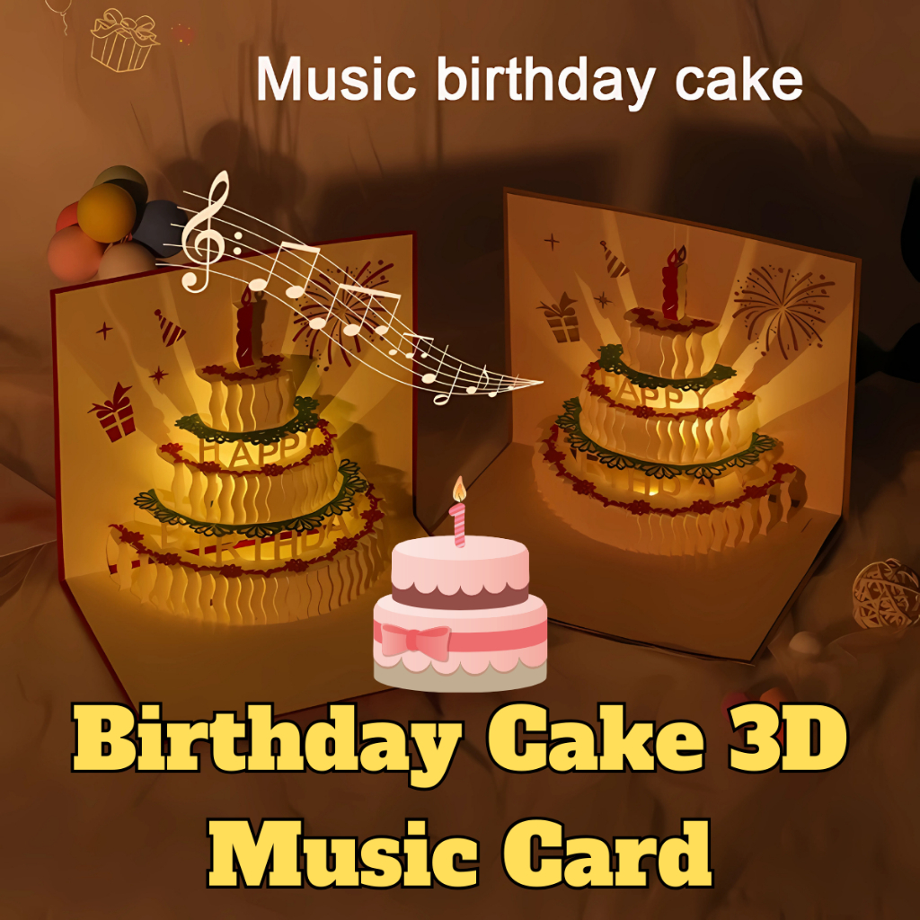 3D Light Music Birthday Card Pop Up Cake birthday greeting card Happy ...