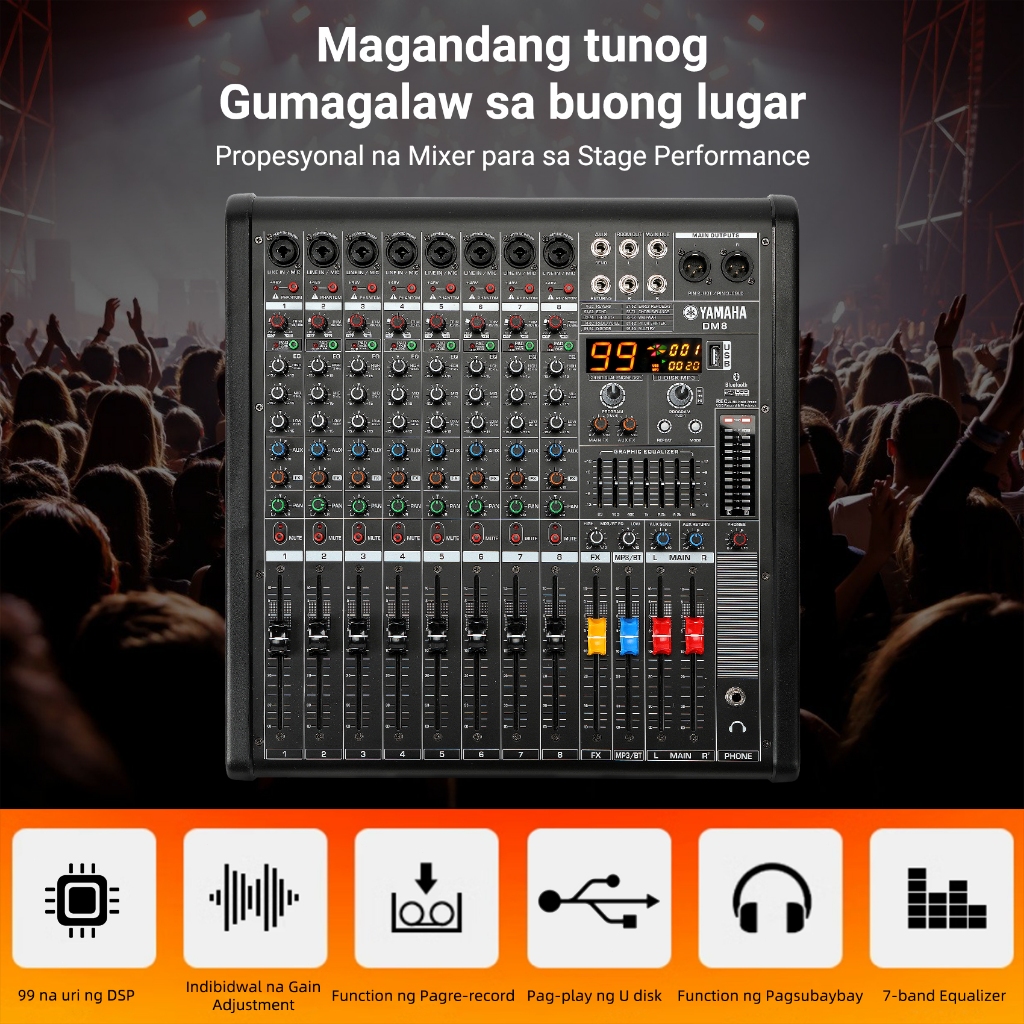 mixer with power amplifier yamaha/DM8,powered mixer 8ohm 850W*2,with 7