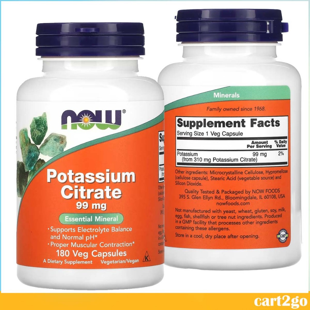 NOW Foods Potassium Citrate 99 mg 180 Caps Supports Electrolyte Balance ...