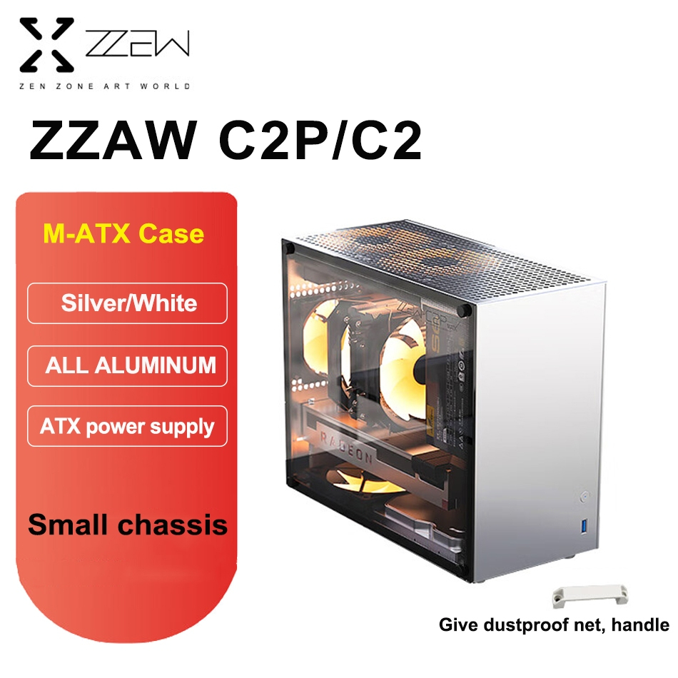 ZZAW C2P/C2 All Aluminum MATX Case Side Tempered Glass ATX Power Mini