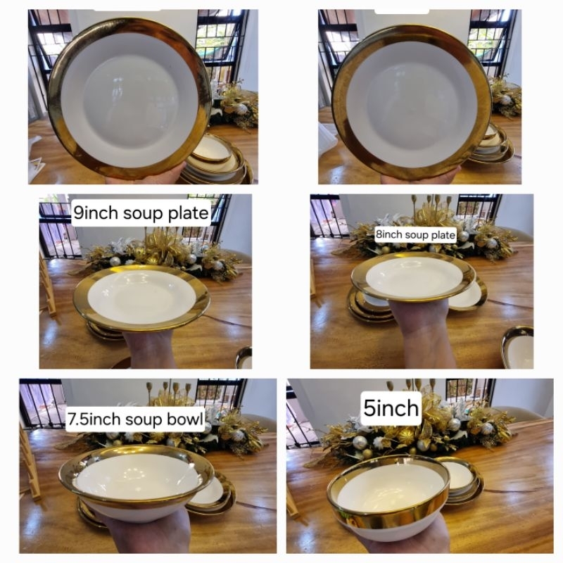 Luxury White Ceramic plate set with gold rim dinner plate/salad plate