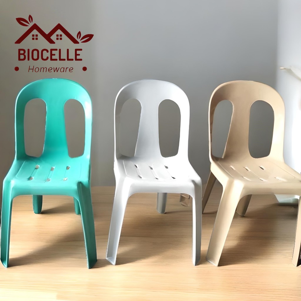 Biocelle White Plastic Chair With Backrest 7 Colors Size 40 40 78 CM Single Chair Plastic