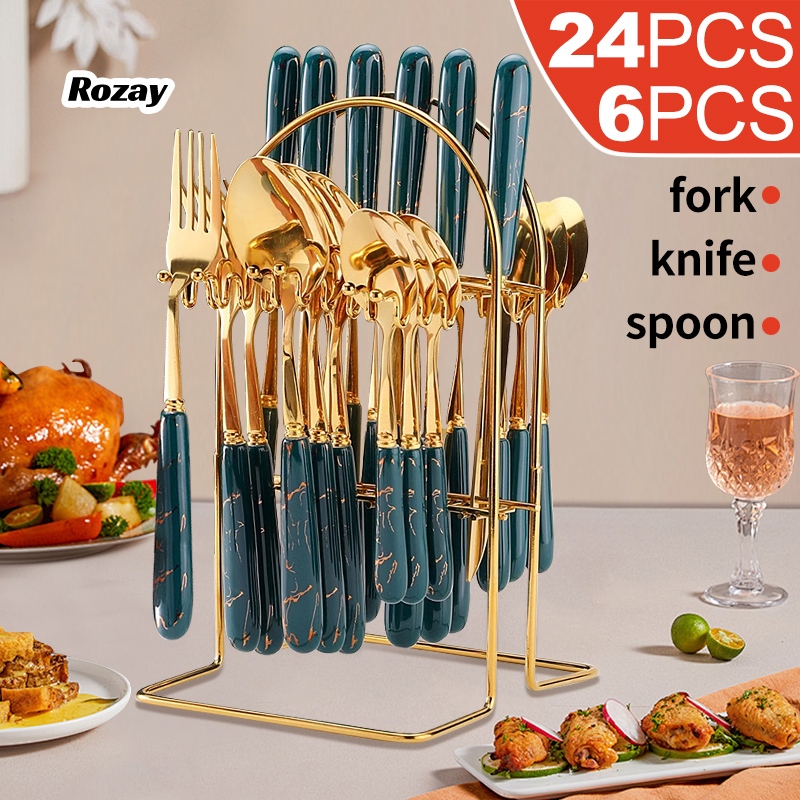 Cutlery Set Stainless Steel Knife and Fork Spoon Set Golden Cutlery ...