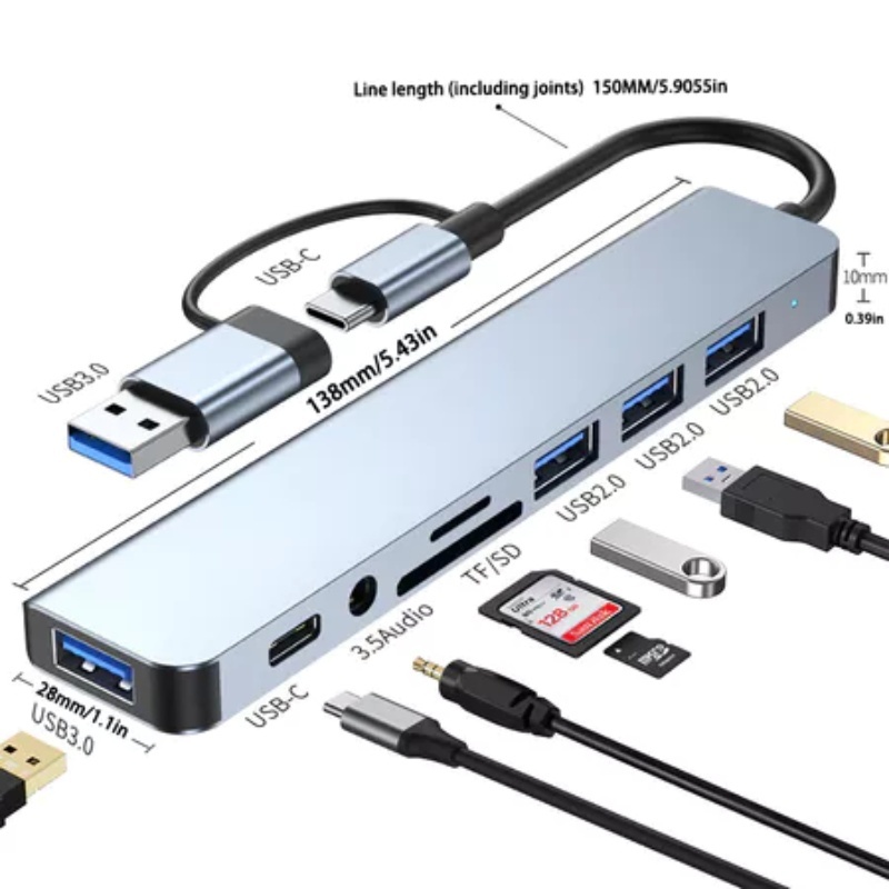 1PCS Type8in Dual Head HUB Docking Station Computer Splitter Hub Eight ...