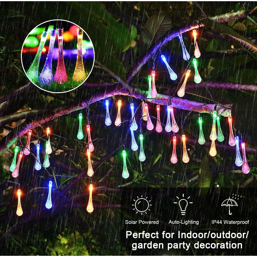 5M LED Solar Solar Water Drop LED Water Drop Light Outdoor Christmas ...