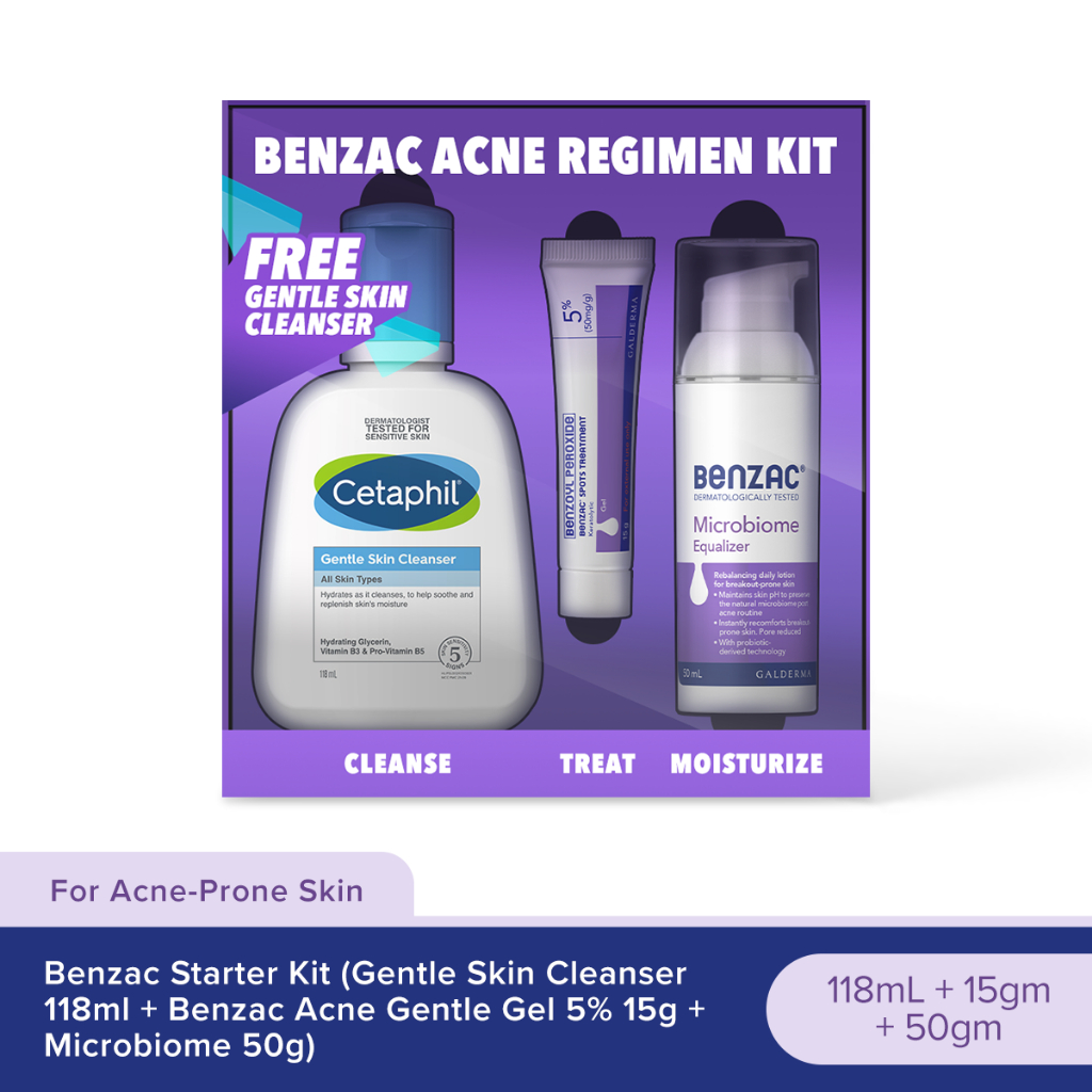 Benzac Starter Kit (Gel 5% 15gm + Microbiome Equaliser 50g + Gentle ...