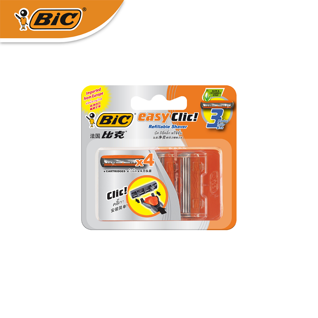 BIC Easy Clic! 4 Razor Blade Refills (Triple Blades, Aloe Vera Strip ...