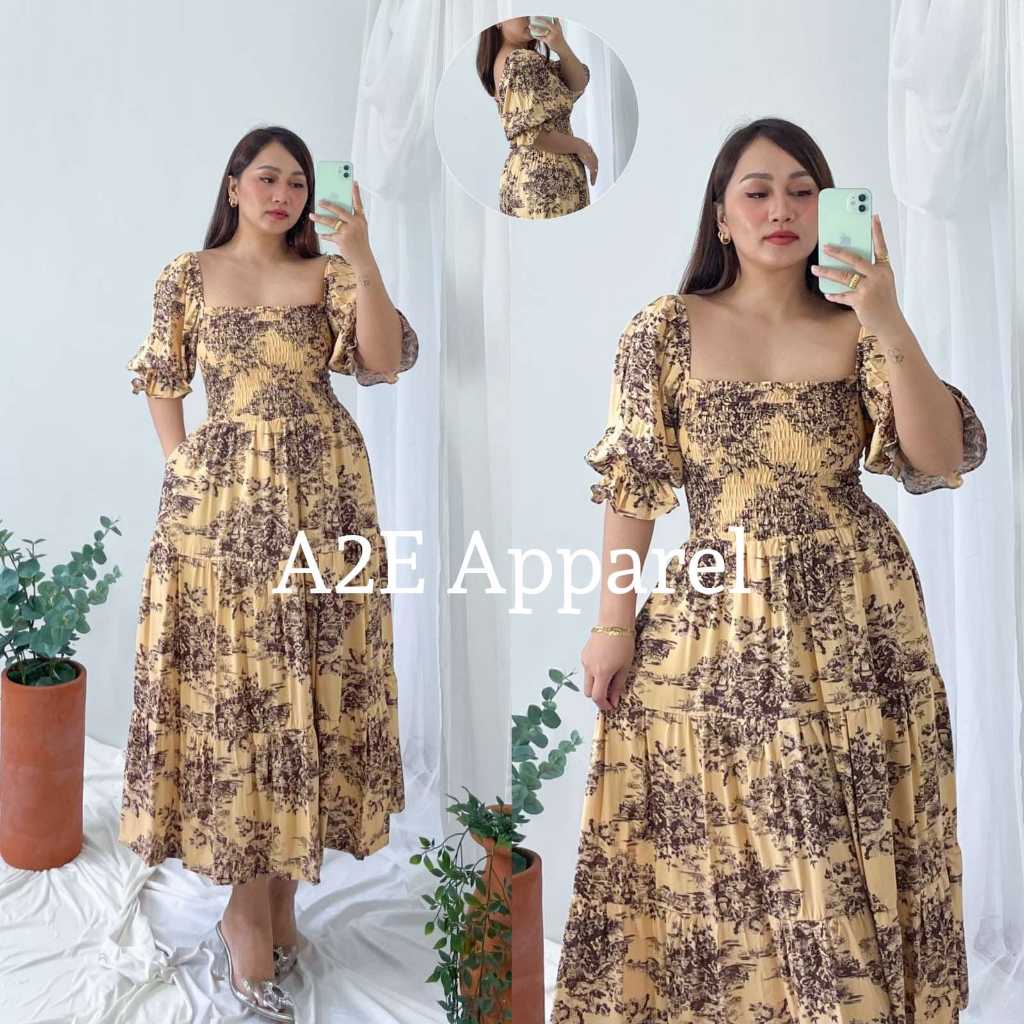 Toni Smocked Puff Sleeves Maxi Dress Shopee Philippines