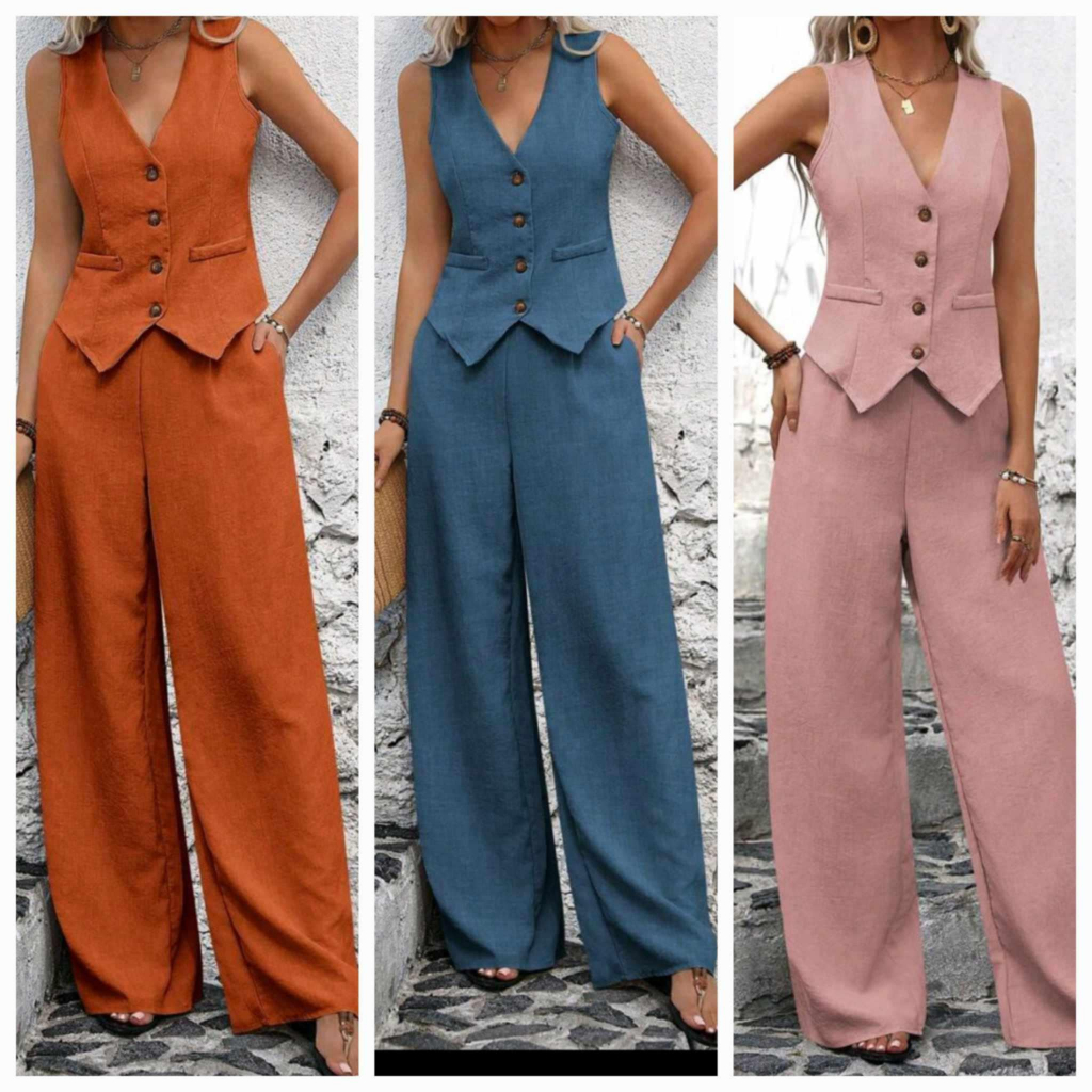 VIELACasual Plain Color Vest and Pants Sets Terno Coordinates - fits XS ...