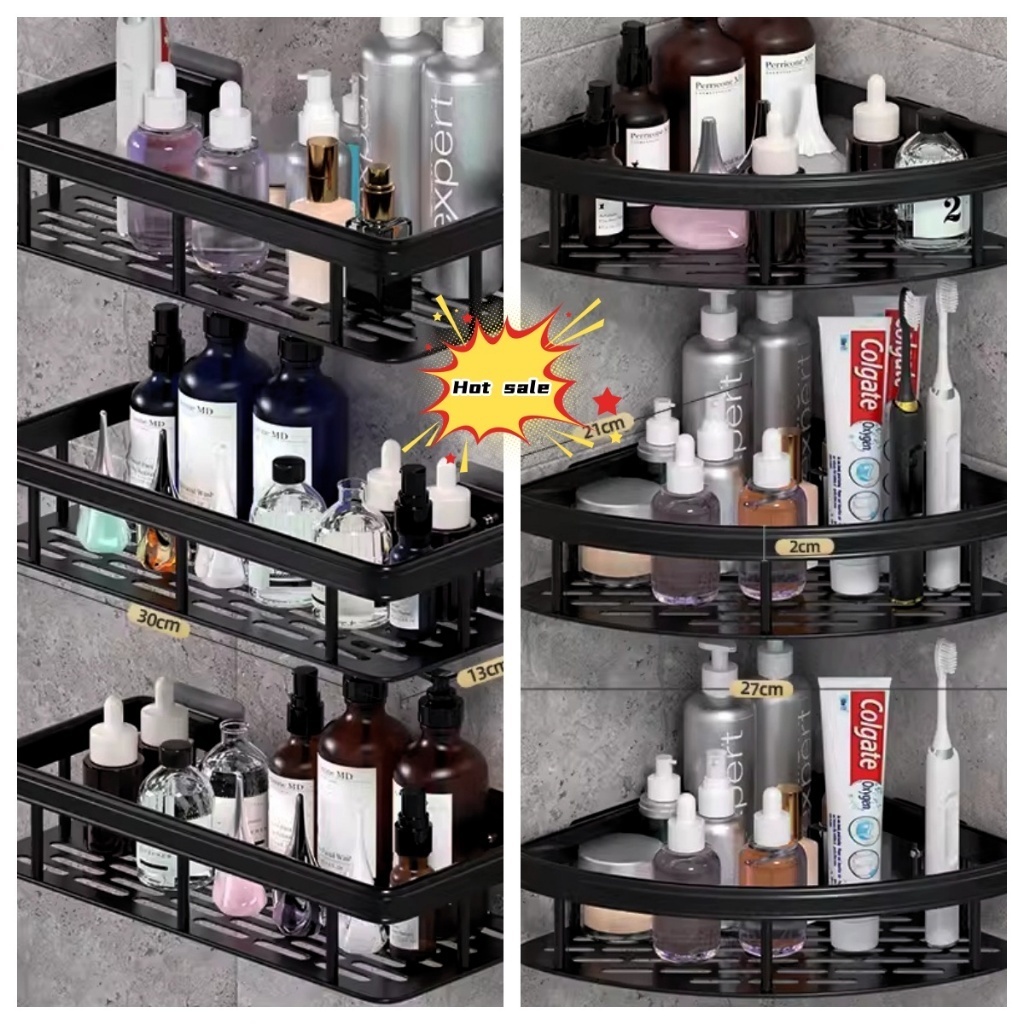 Wall mounted triangle storage rack bathroom organizer rack punch-free ...