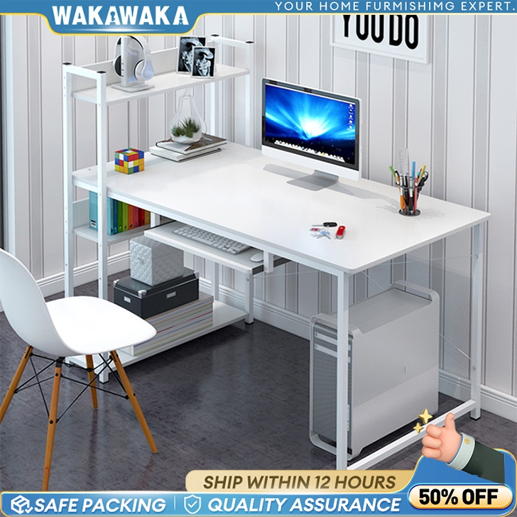 120cm Study Table with Book Shelf Left&Right Desktop Table Computer ...