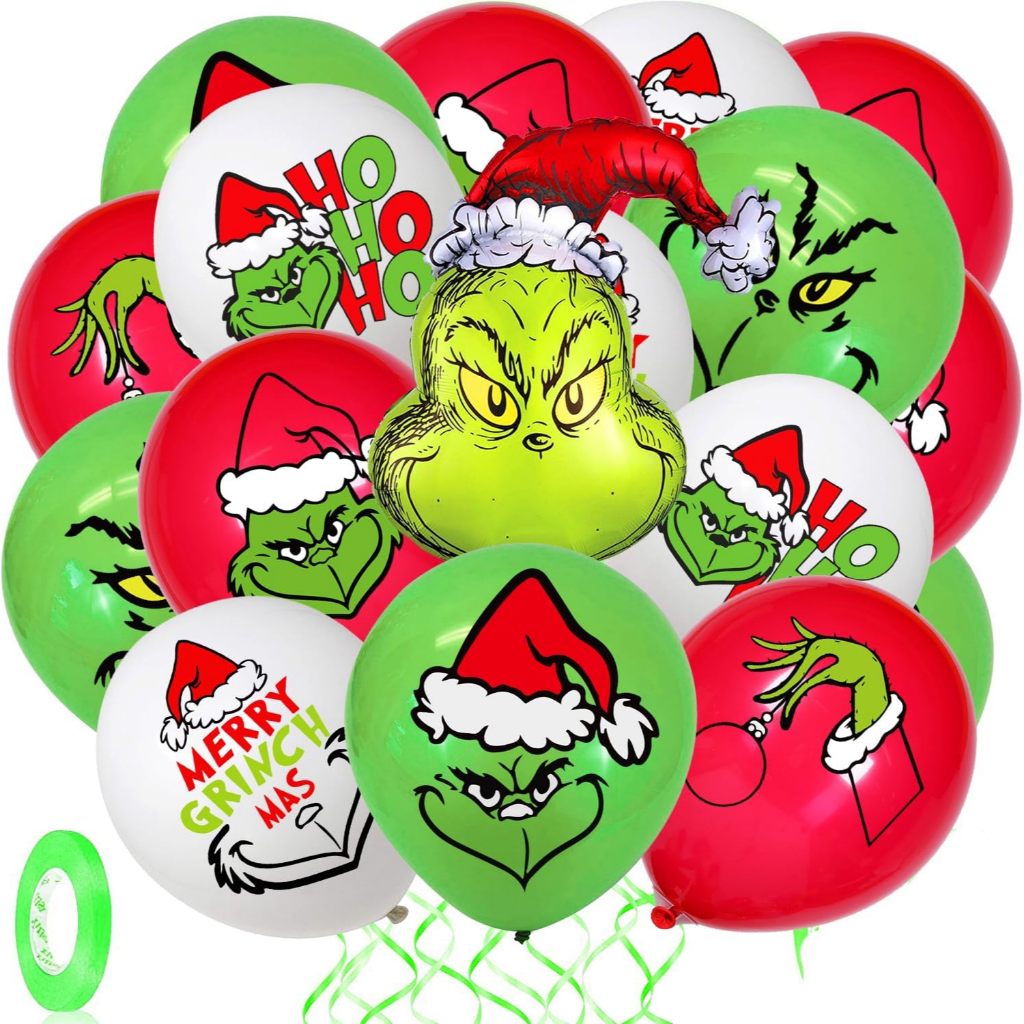 GRINCH 12 inch Latex Balloons w/ 4 Designs & Colors For Your Party ...