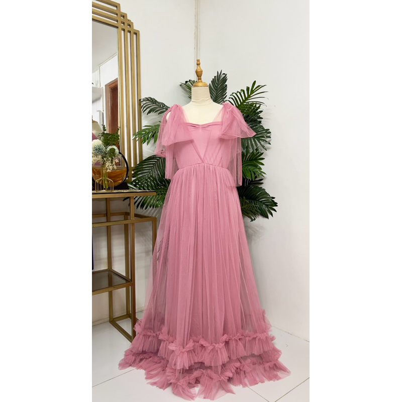 Sofia dress (tulle strap )2layer raffle tulle | Shopee Philippines