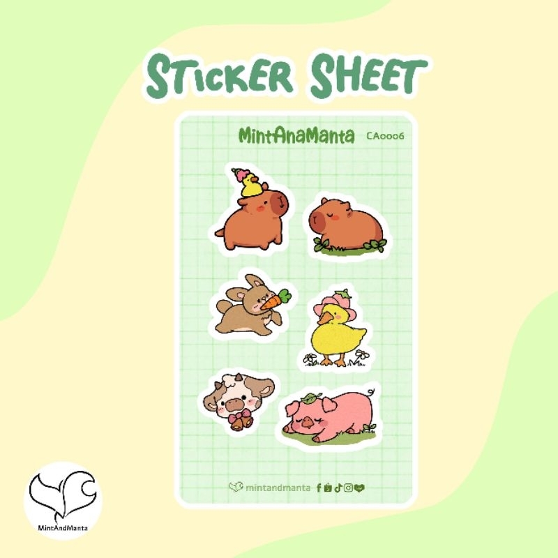 Cute Animals | Capybara, Bunny, Duck, Cow and Pig stickersheet ...