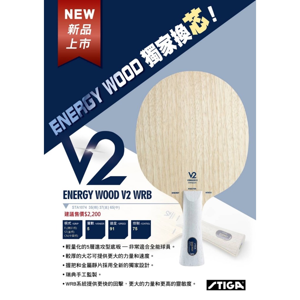 Stiga Energy Wood V2 WRB - Bois De Ping-Pong Polyvalent 5 Plis Avec Système WRB