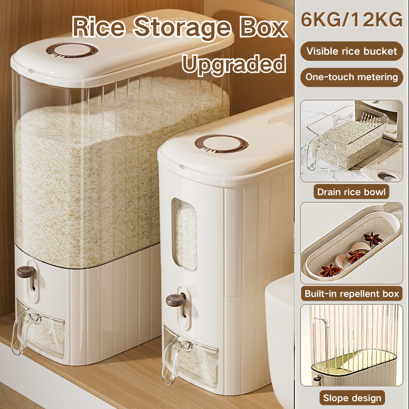 Food Storage Organizer Rice Bucket for Kitchen Airtight Rice Storage ...