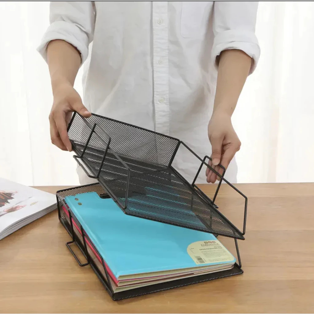 1pc Stackable Desk File Metal Mesh Document Tray Table Organizer DIY ...