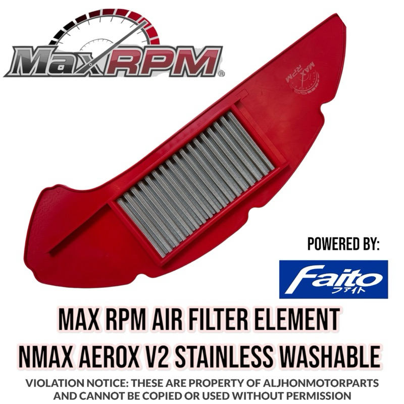 MAX RPM AIR FILTER ELEMENT NMAX AEROX V2 2020 STAINLESS WASHABLE ...