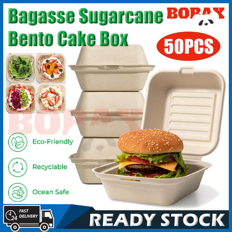 50'S 450ml Hamburger Box Bagasse Sugarcane Bento Cake Clamshell ...