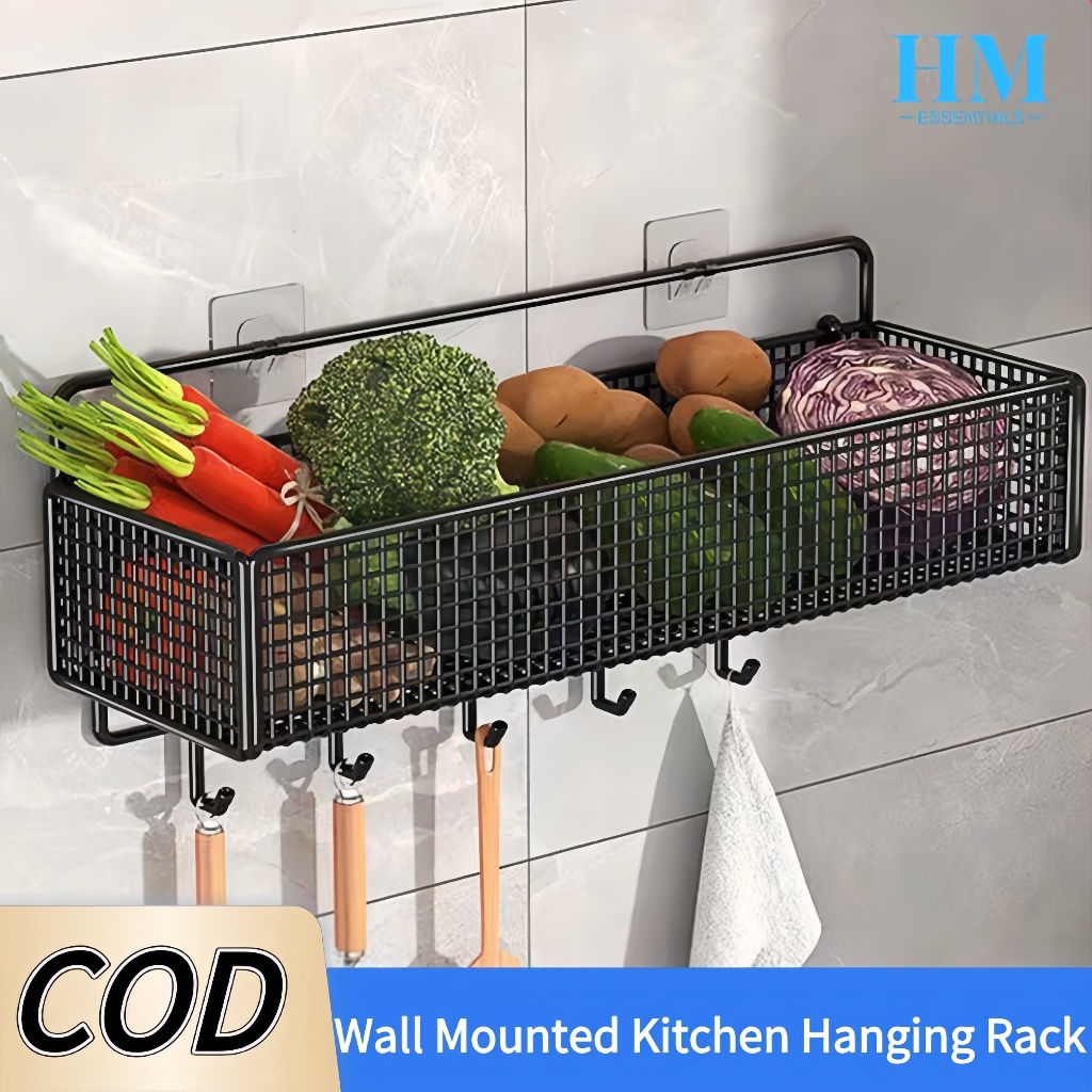 Wall Mounted Kitchen Hanging Rack Bathroom Organizer Rack Wall Shelf ...