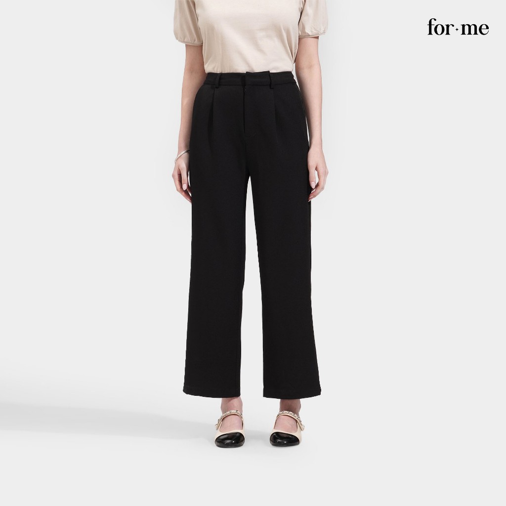 ForMe Straight Leg Trousers For Women (Black/Cream) | Shopee Philippines