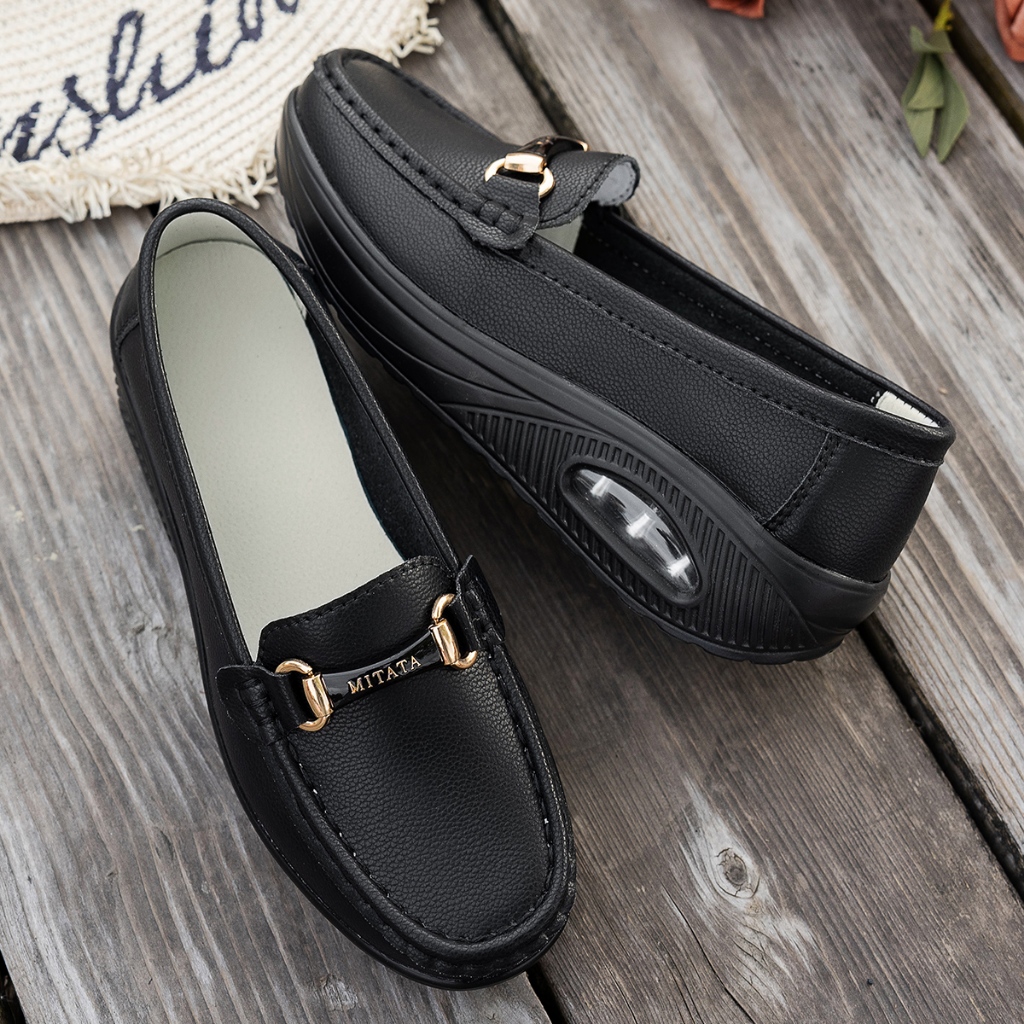 MITATA Lightweight Platform Air Cushiom Leather Soft Loafers Women ...