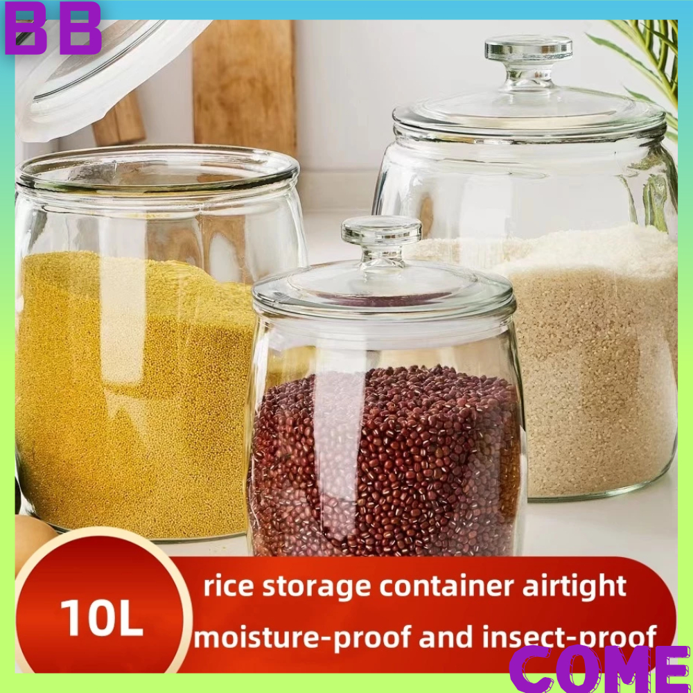 Glass Rice Dispenser 10kg With Lid Glass Storage Airtight Container ...