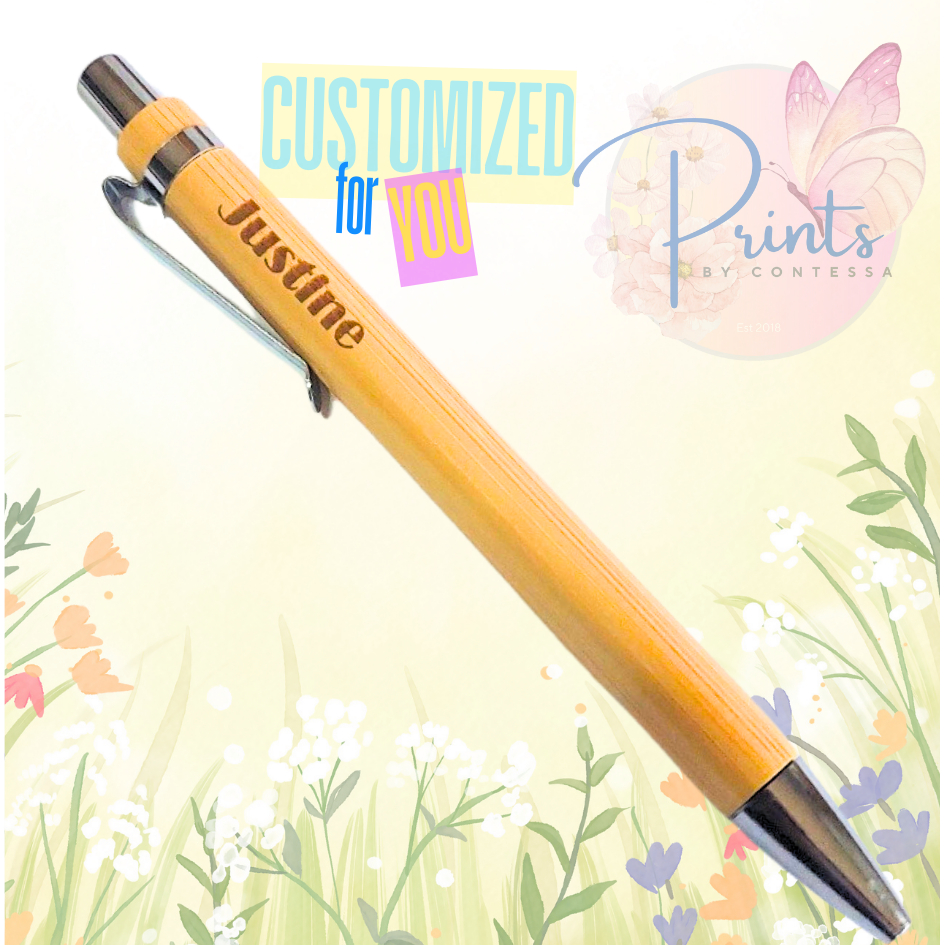 Personalized Laser Engraved Bamboo Pen (w Optional Hardcase) Stylish ...
